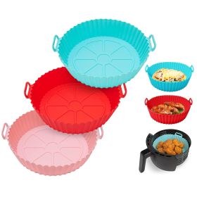 3Pcs Reusable Foldbale Air Fryer Silicone Pot 464°F Heat Resistant Round Replacement of Parchment Liners 3 Food Grade Baking Basket Pans for 4+Quart A