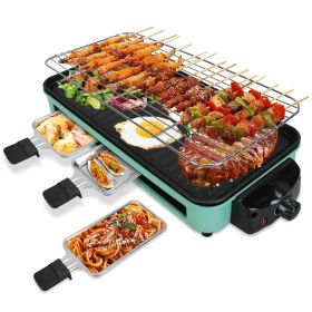 2000W Electric Indoor Grill 2 in 1 Electric BBQ Gill with Grill Net Removable Plate 5 Temperature Control 3 Small Trays Dishwasher Safe