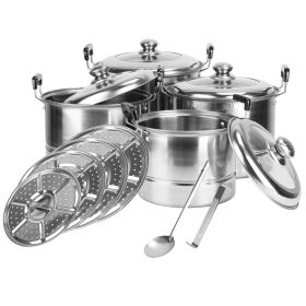 4Pcs Stainless Steel Stock Pot with Glass Lids Kitchen Cookware Set Household Soup Pot Induction Bean Pot Sauce Pan Dishwasher Safe