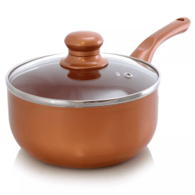Better Chef 2Qt Ceramic-Coated Copper-Tone Saucepan with Glass Lid
