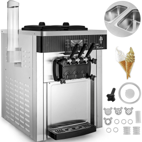 VEVOR Commercial Ice Cream Machine 5.3 to 7.4Gal per Hour Soft Serve with LED Display Auto Clean 3 Flavors Perfect for Restaurants Snack Bar, 220